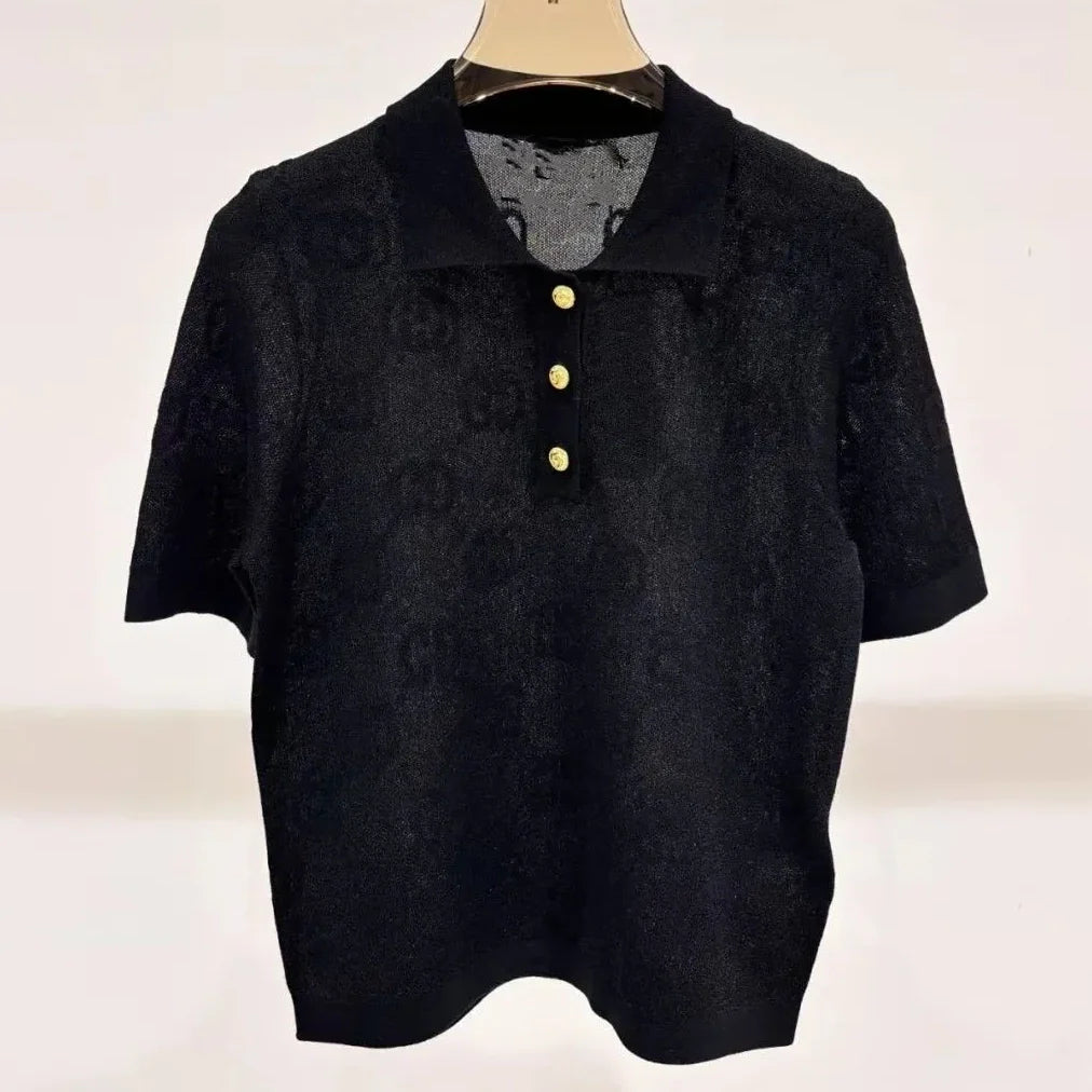 G Luxurious solid color jacquard polo knit sweater 1025051609