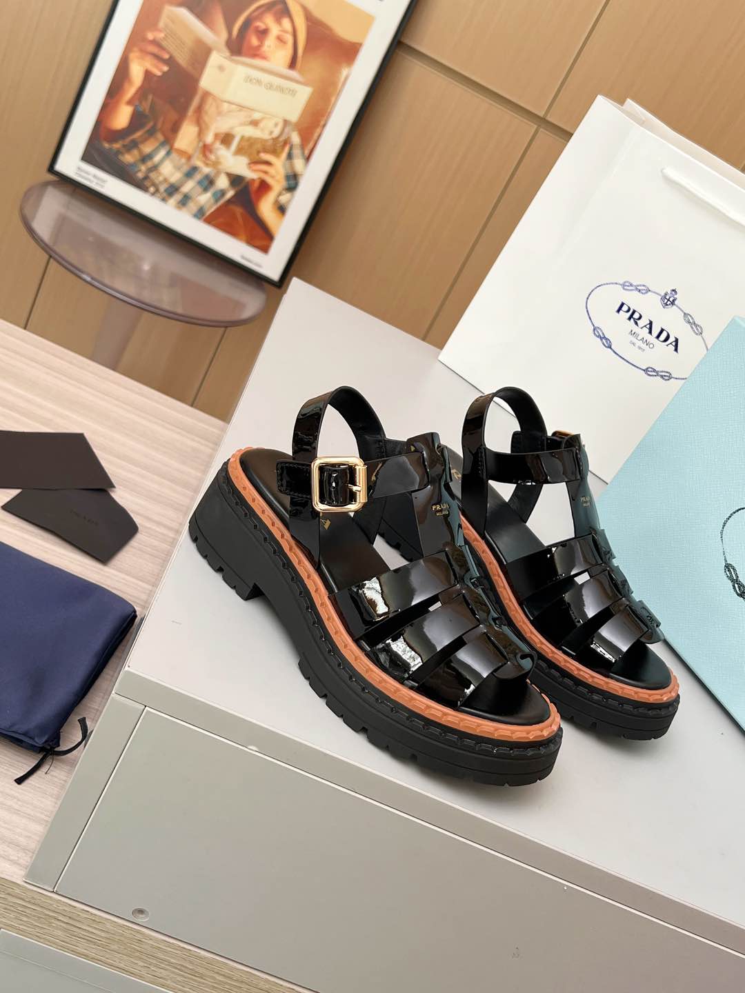 PR Leather Roman Rubber Sandals 1825031001