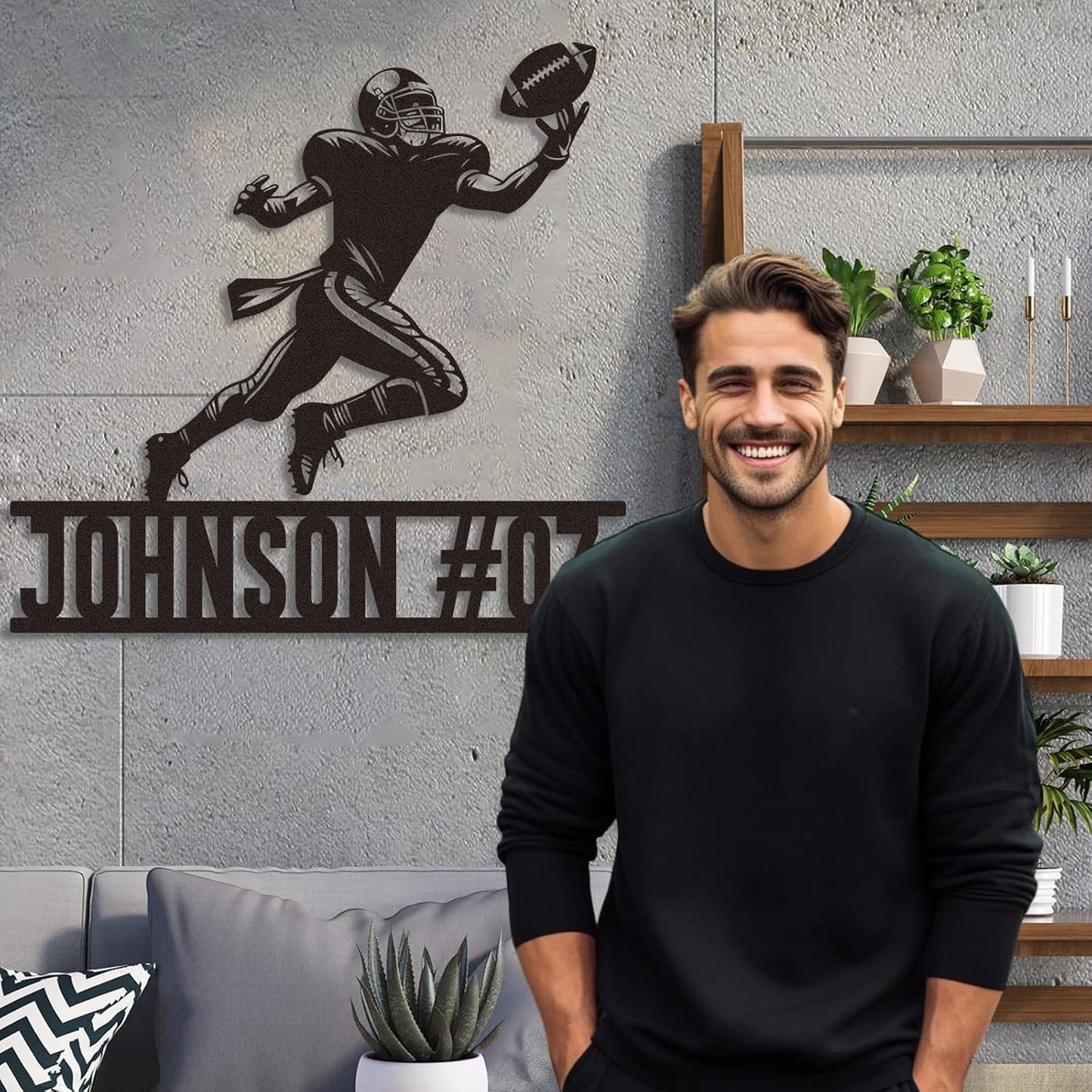 Custom Football Metal Sign, Personalized Name and Number Wall Decor, Sports Room Metal Art for Boys, Outdoor Football Player Sign