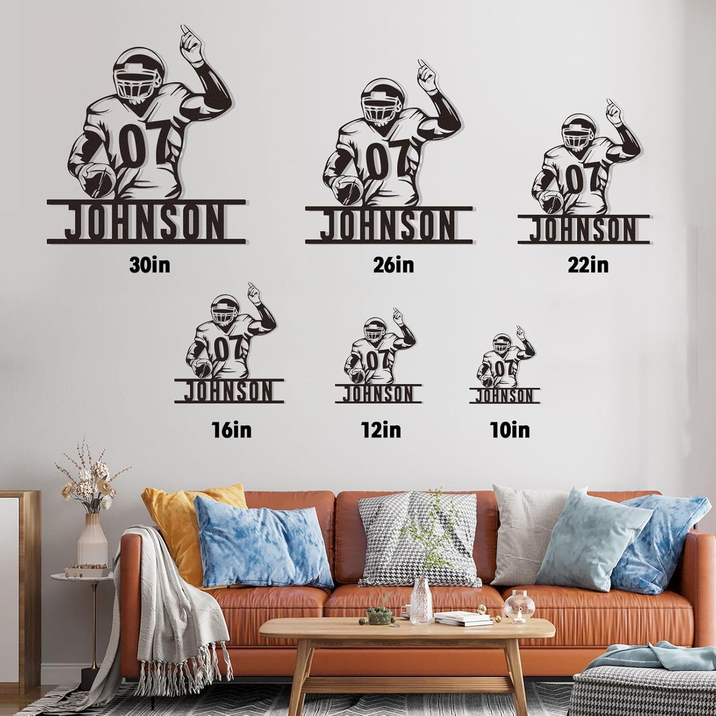 Custom Football Metal Wall Sign with Player Number and Name, Personalized Quarterback Decor, Sports Gift for Boys or Team Room