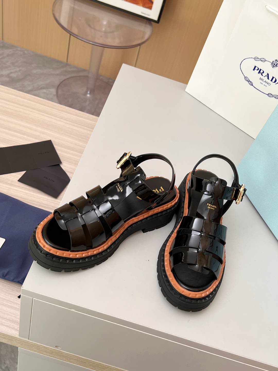 PR Leather Roman Rubber Sandals 1825031001