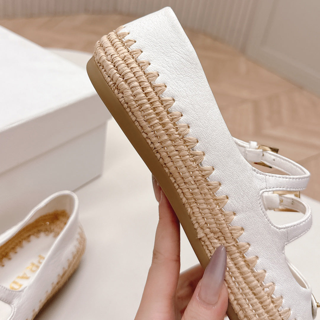 Raffia Straw Mary Jane Flat Single Shoes 1025051503
