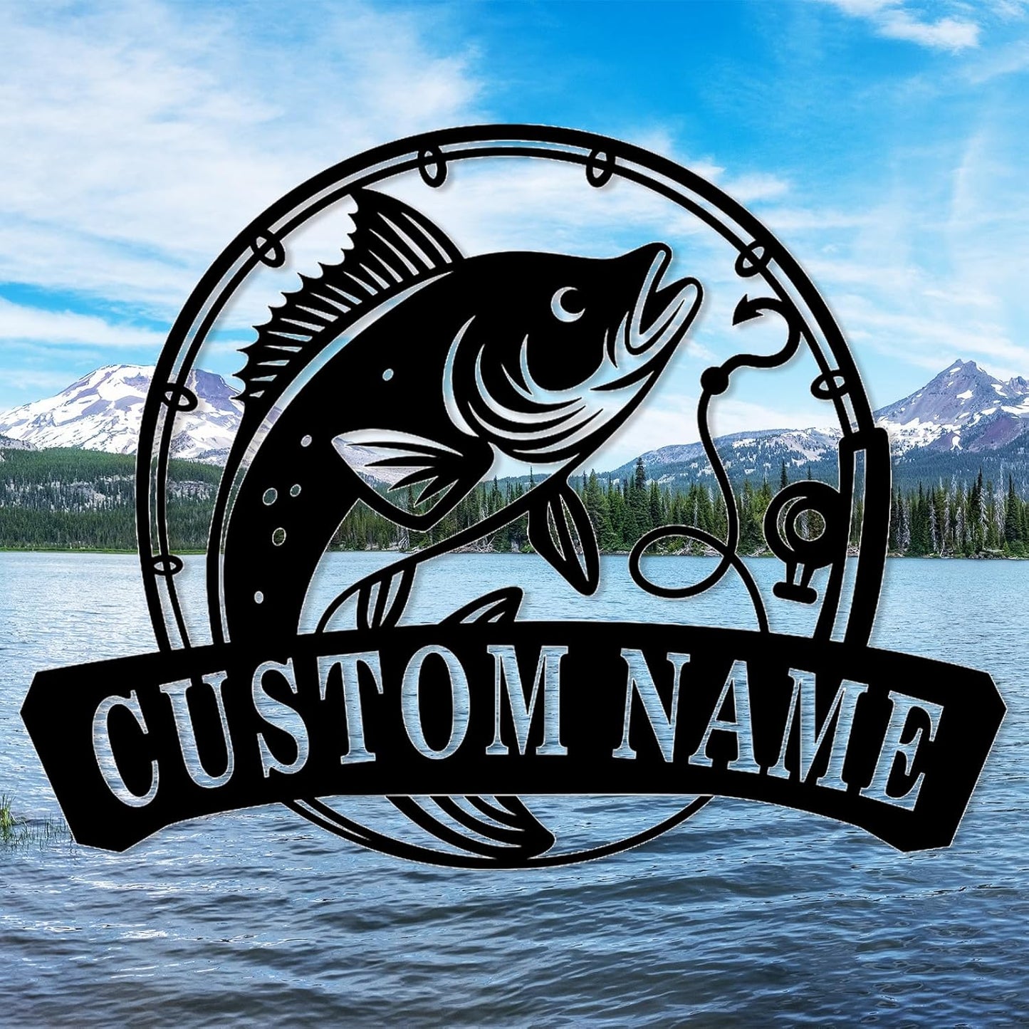 Custom Hook & Bass Metal Sign, Personalized Fishing Wall Art for Anglers