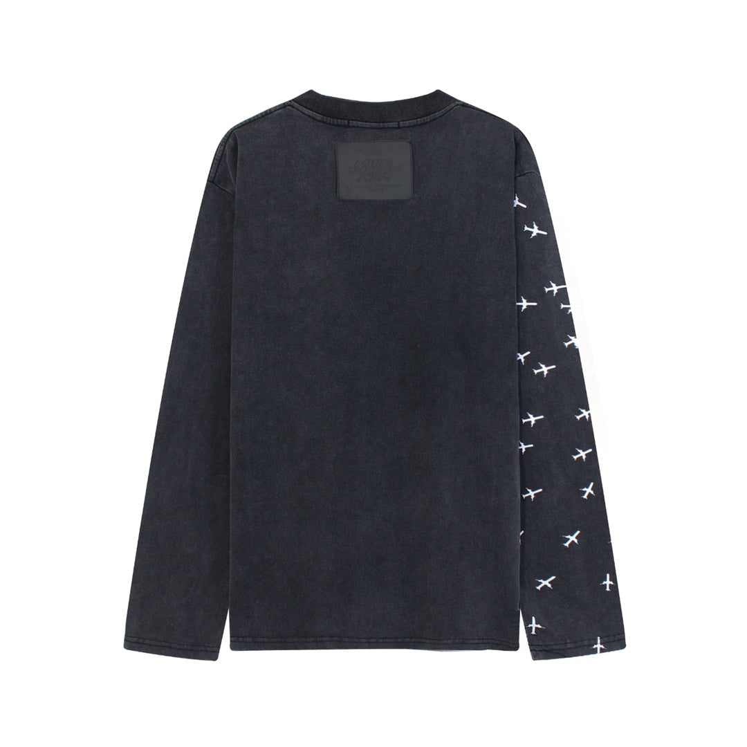 Small aircraft round neck heavy duty washed sweatshirt long sleeves XC0823092705