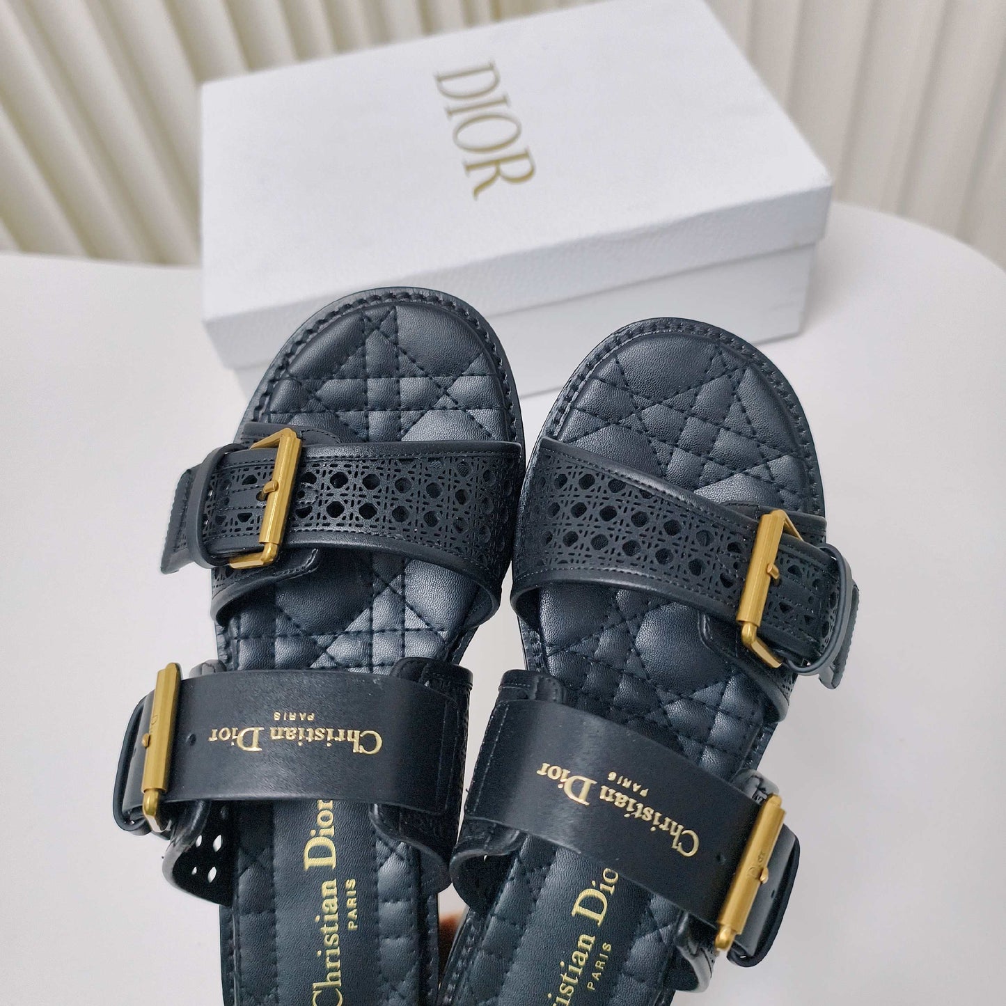 CD Cow leather cutout flat sandals 1825022816