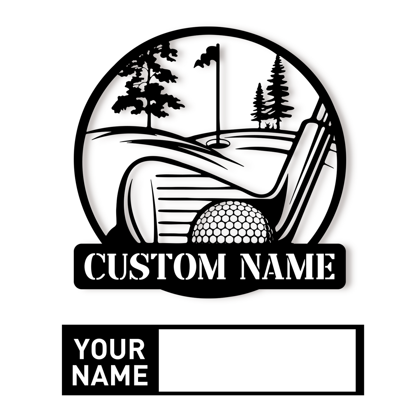Personalized Golf Scene Metal Sign, Name Plate with Moving Ball Design for Garden or Fence Decor