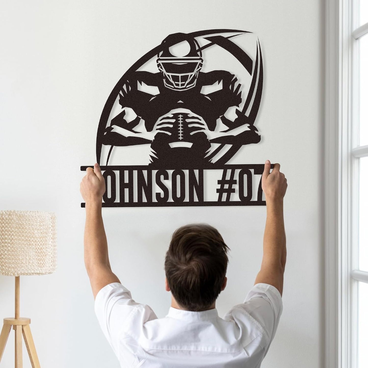 Custom Football Player Metal Sign with Name and Number, Personalized Sports Wall Art, Football Room Decor for Boys or Coach Gift