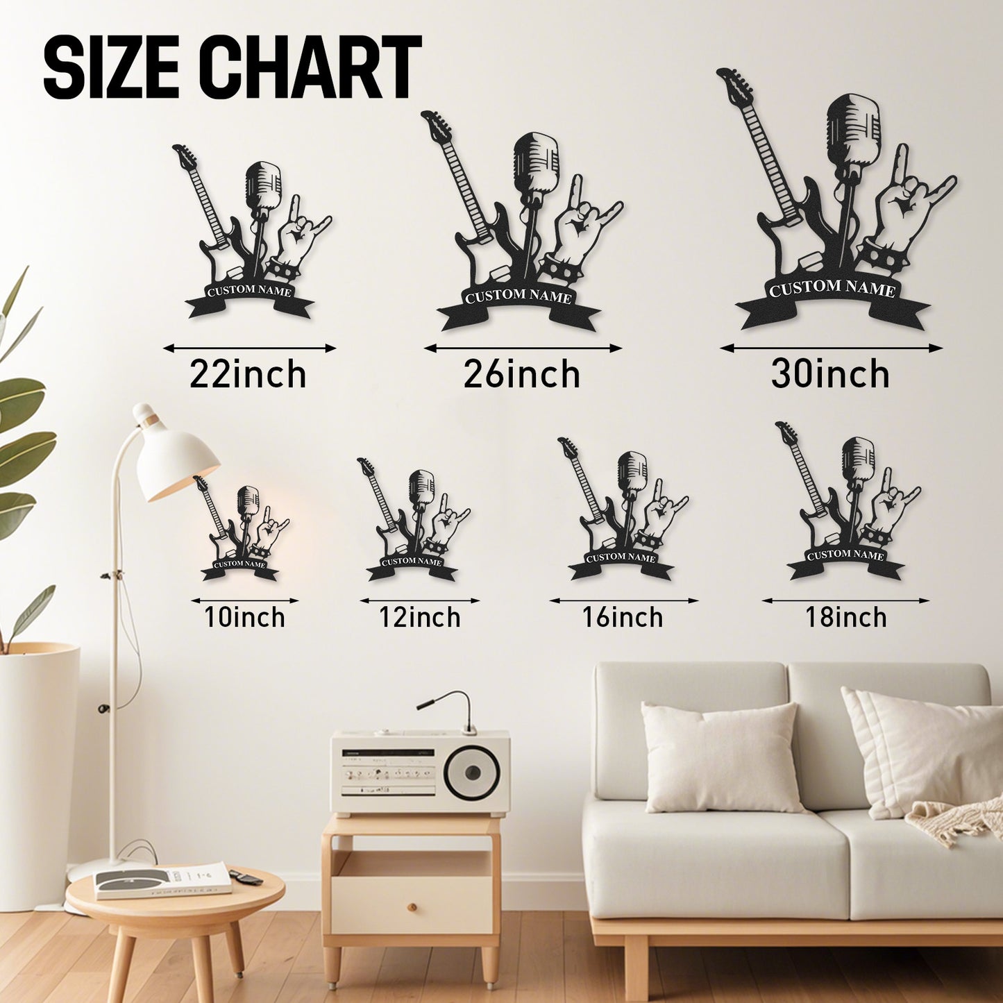 Personalized Rock Band Metal Sign, Custom Name Wall Art with Guitar, Mic, and Hand Sign, Gift for Rock Fans