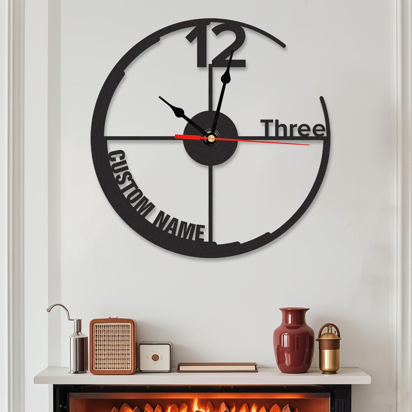 Personalized Large Outdoor Clock, Custom Motorcycle Wall Clock with Name, Modern Metal Wall Art, Battery Operated, Silent Non Ticking Clock for Garage Workshop Farmhouse Man Cave, Gifts for Men