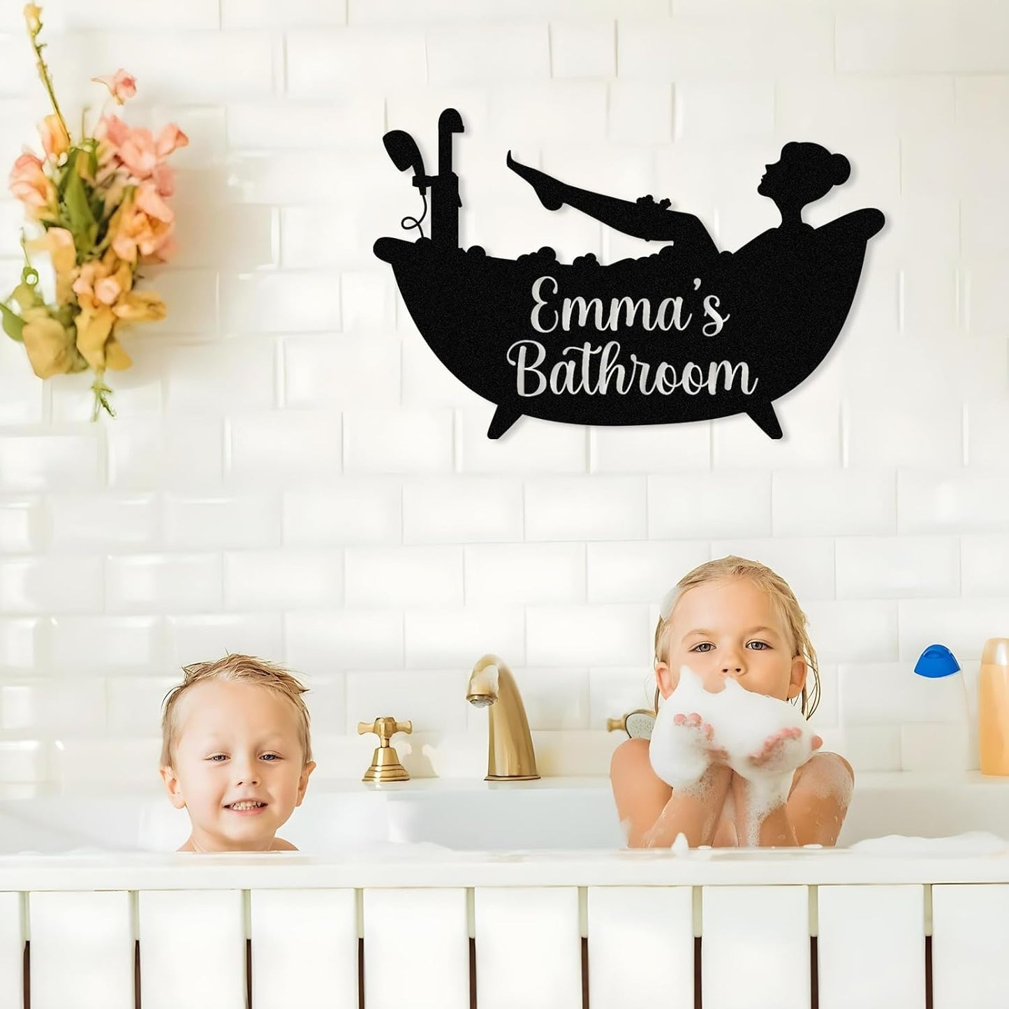 Personalized Bathroom Metal Sign, Farmhouse Bathroom Decor Wall Art, Custom Name Funny Bathroom Sign with Feces Design, Modern Hanging Decor for Home Washroom, Housewarming Gifts Color02