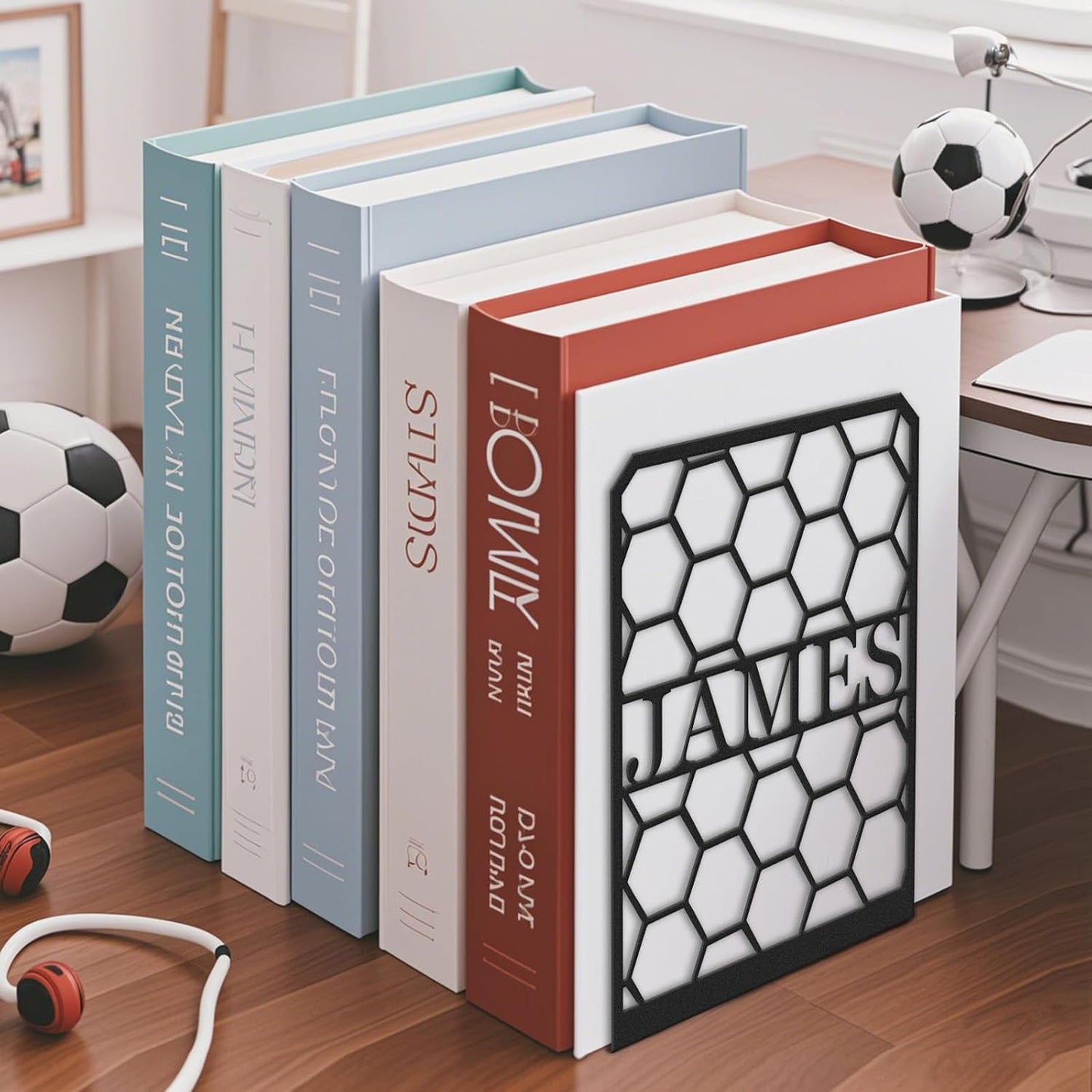 Personalized Hollow Cut Metal Bookends, Minimalist Style Bookshelf, Modern Home & Study Decor