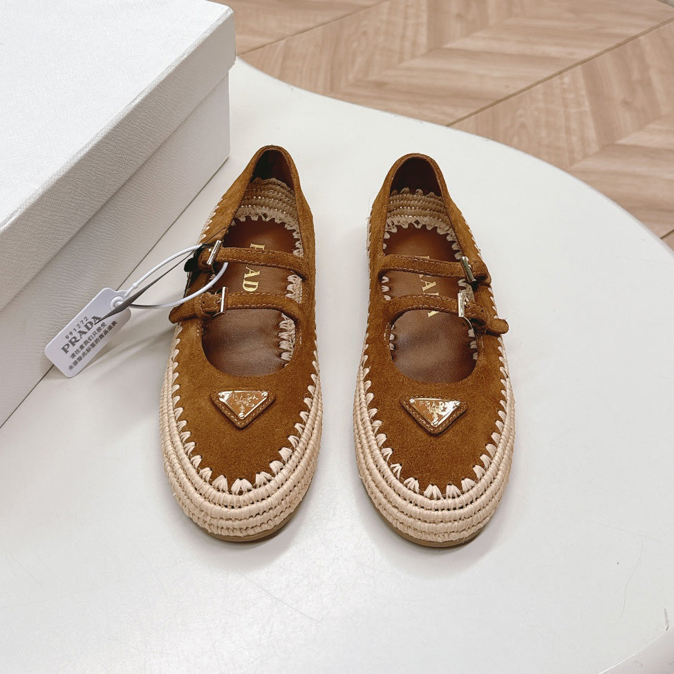Raffia Straw Mary Jane Flat Single Shoes 1025051503