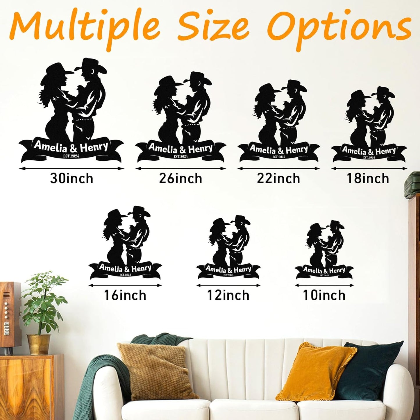 Personalized Cowboy Riding Silhouette Metal Wall Art Rustic Decor for Ranch & Tavern