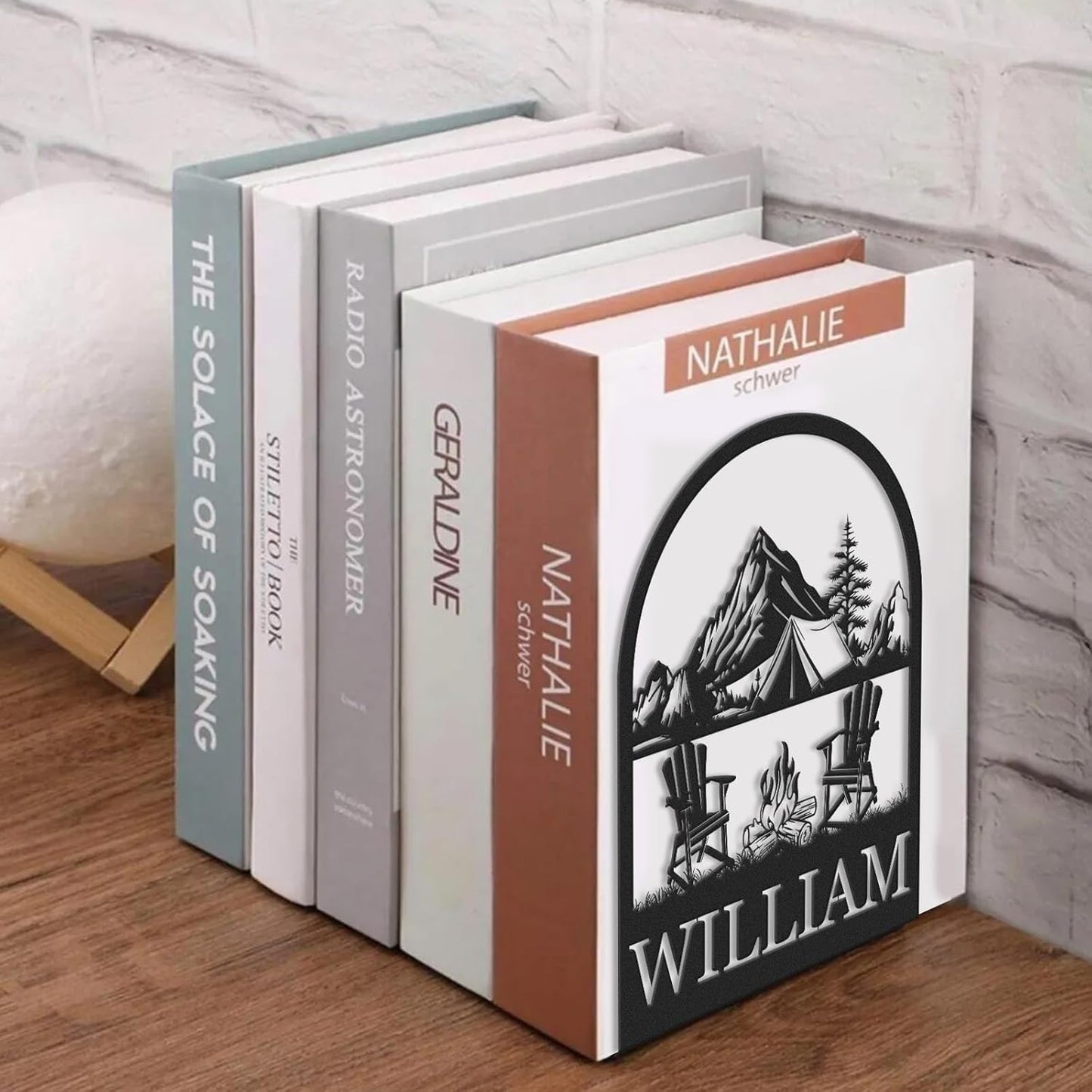 Custom Campfire Camping Metal Bookends, Outdoor Adventure Bookshelf, Gift for Travelers & Campers