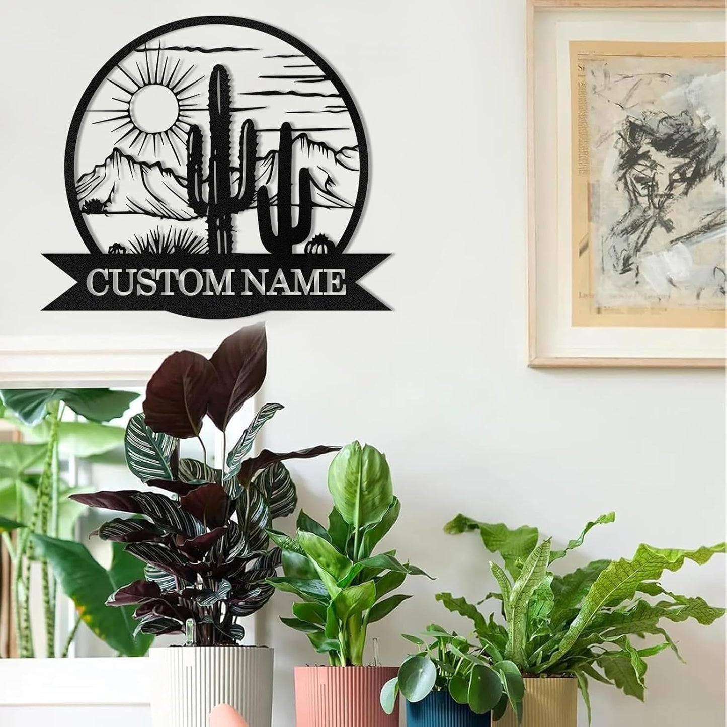 Personalized Metal Cactus Wall Decor, Natural Themed Metal Wall Art Home Decor Plant Modern for Office Home Living Room