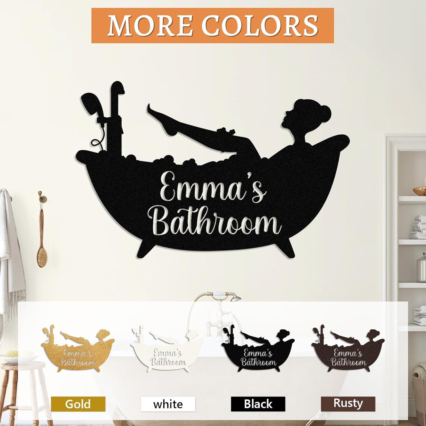 Personalized Bathroom Metal Sign, Farmhouse Bathroom Decor Wall Art, Custom Name Funny Bathroom Sign with Feces Design, Modern Hanging Decor for Home Washroom, Housewarming Gifts Color02