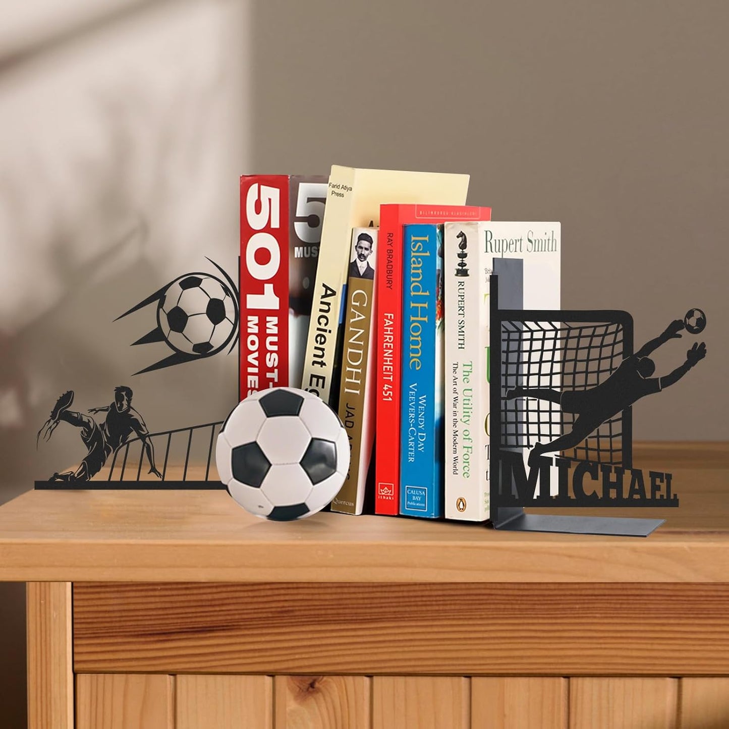 Custom Soccer Sports Metal Bookends, Athletic Style Bookshelf, Football Fan Study & Game Room Decor