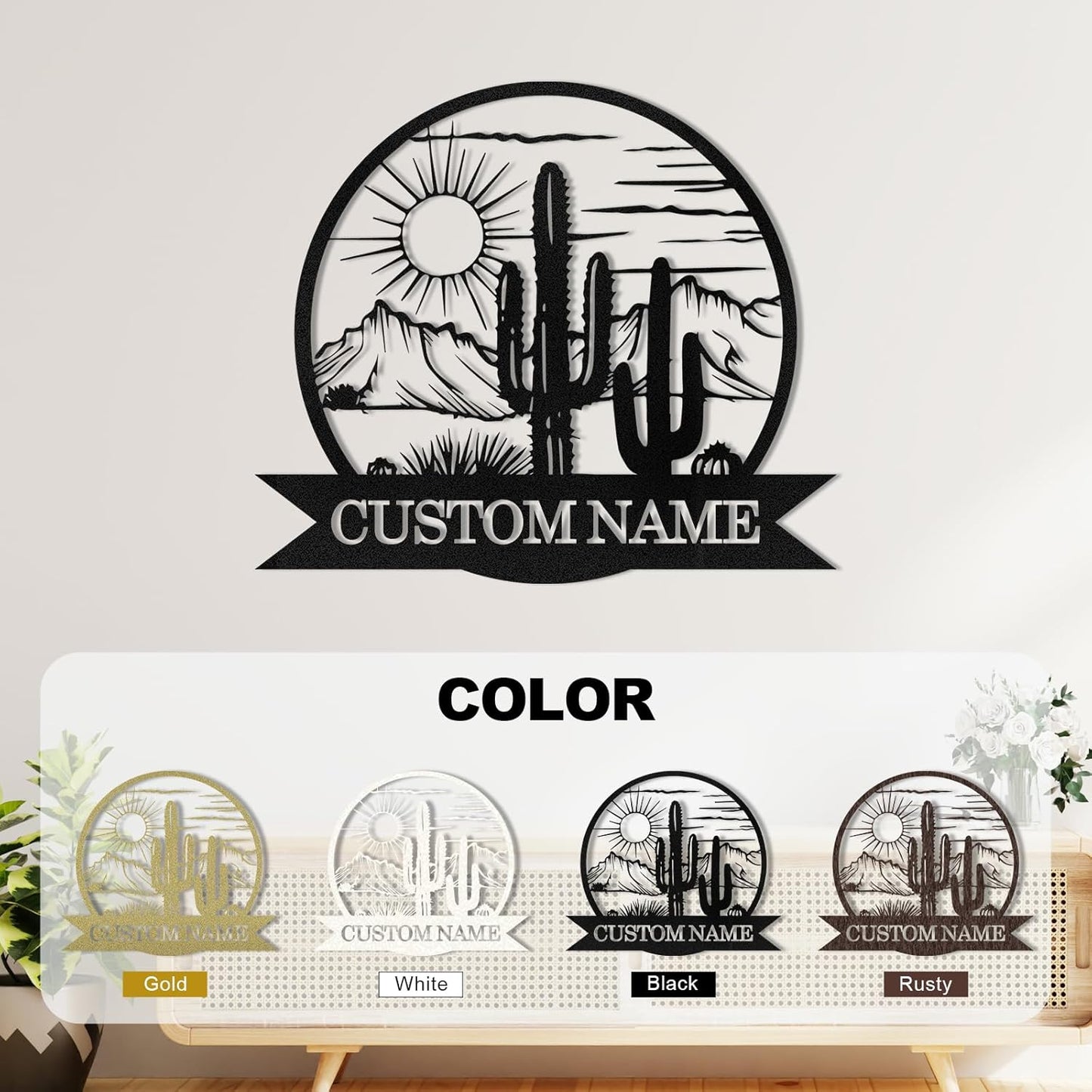 Personalized Metal Cactus Wall Decor, Natural Themed Metal Wall Art Home Decor Plant Modern for Office Home Living Room