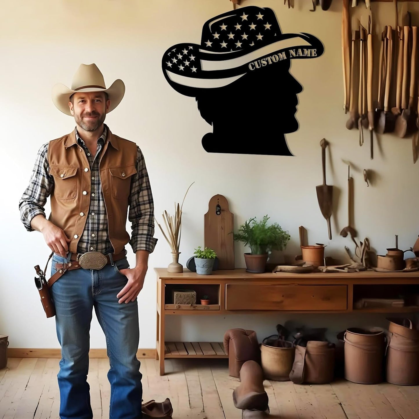 Personalized Cowboy Country Landscape Metal Wall Art Rustic Western Decor for Living Room & Hallway