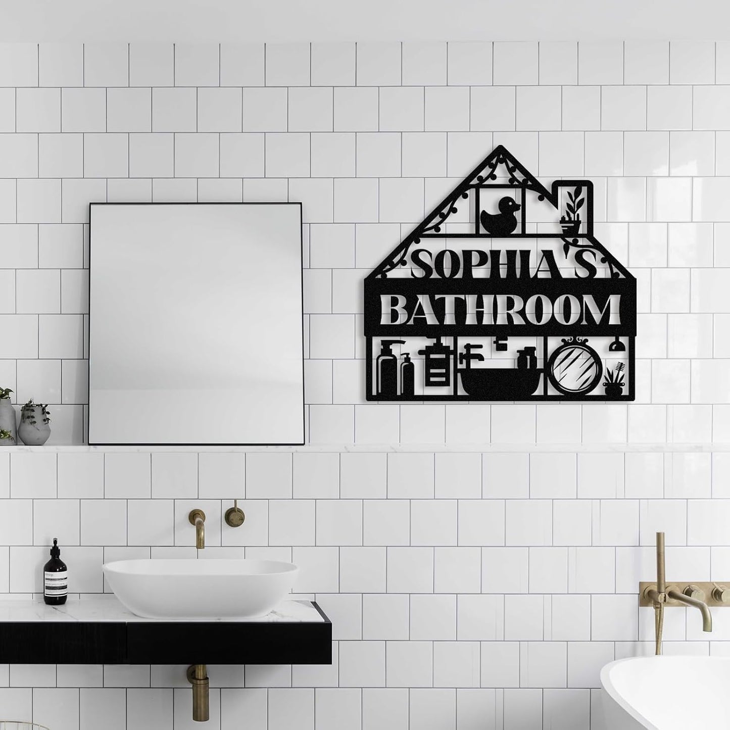 Personalized Bathroom Metal Sign, Farmhouse Bathroom Decor Wall Art, Custom Name Funny Bathroom Sign with Feces Design, Modern Hanging Decor for Home Washroom, Housewarming Gifts Color02