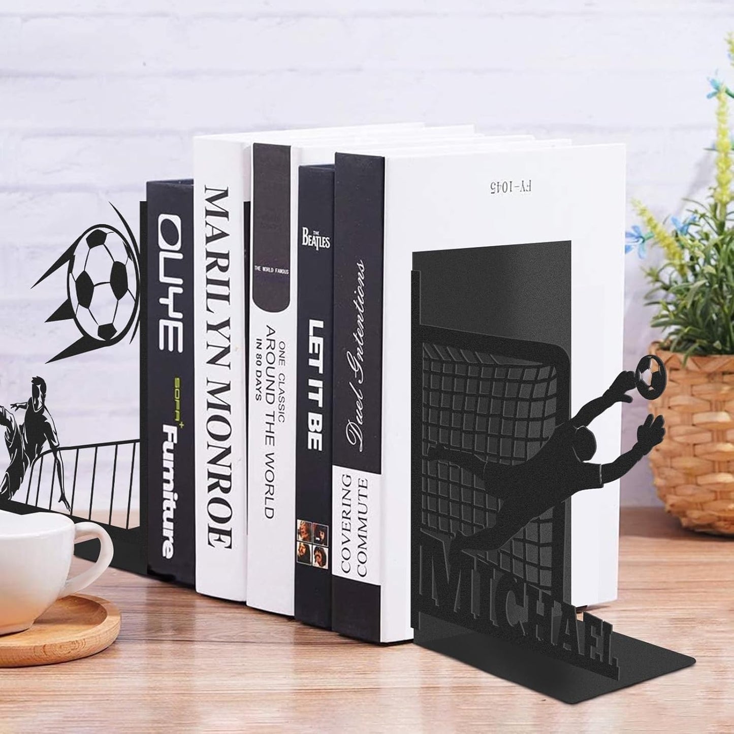 Custom Soccer Sports Metal Bookends, Athletic Style Bookshelf, Football Fan Study & Game Room Decor