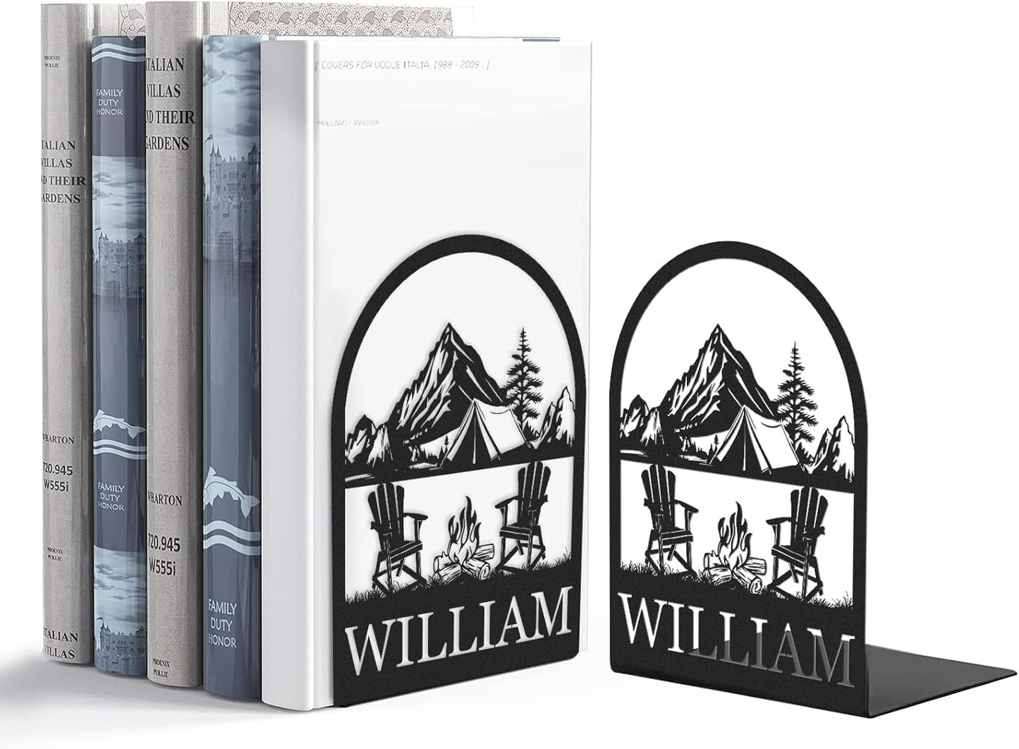 Custom Campfire Camping Metal Bookends, Outdoor Adventure Bookshelf, Gift for Travelers & Campers