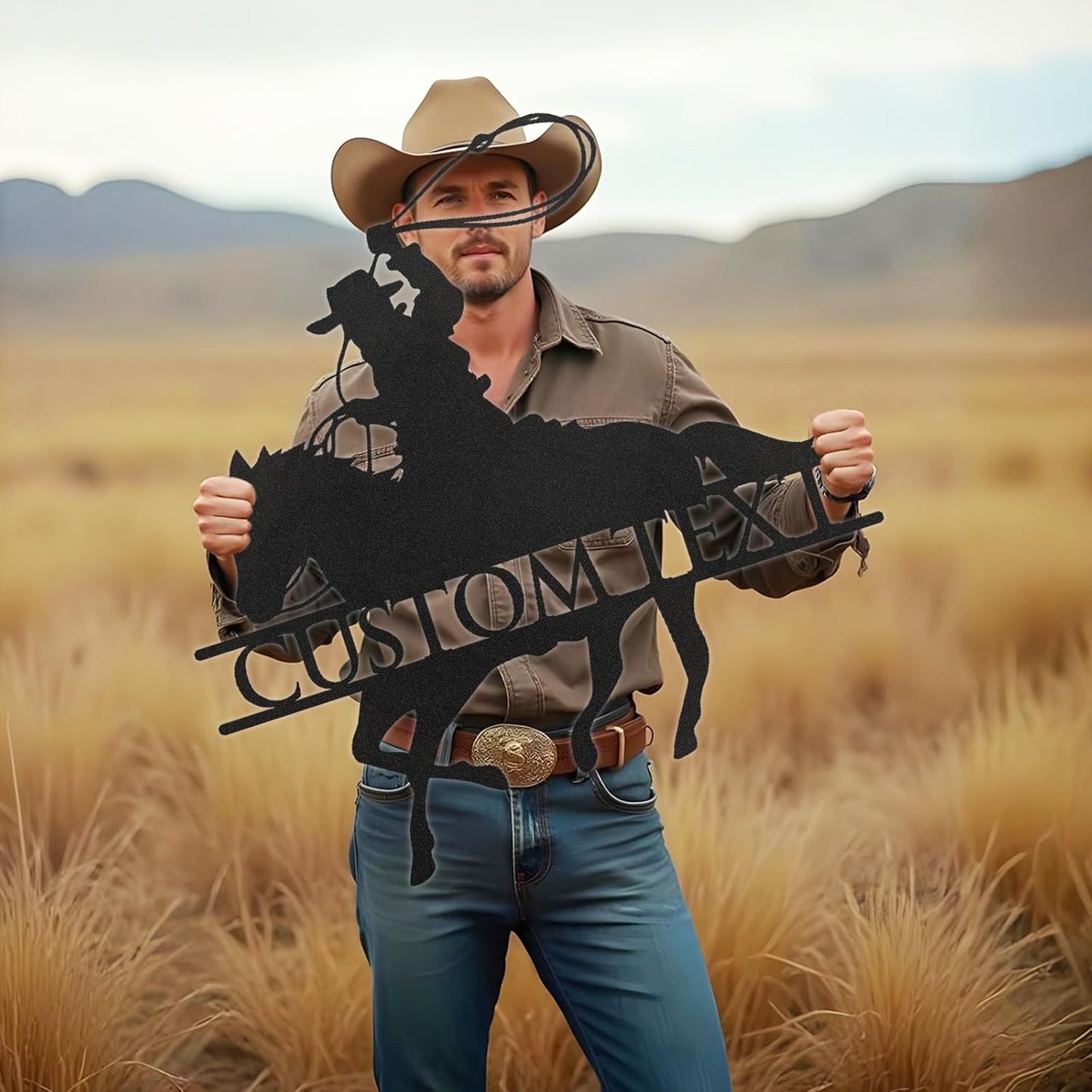 Custom Cowboy Riding Metal Sign Rustic Western Wall Decor Personalized Ranch & Farmhouse Art