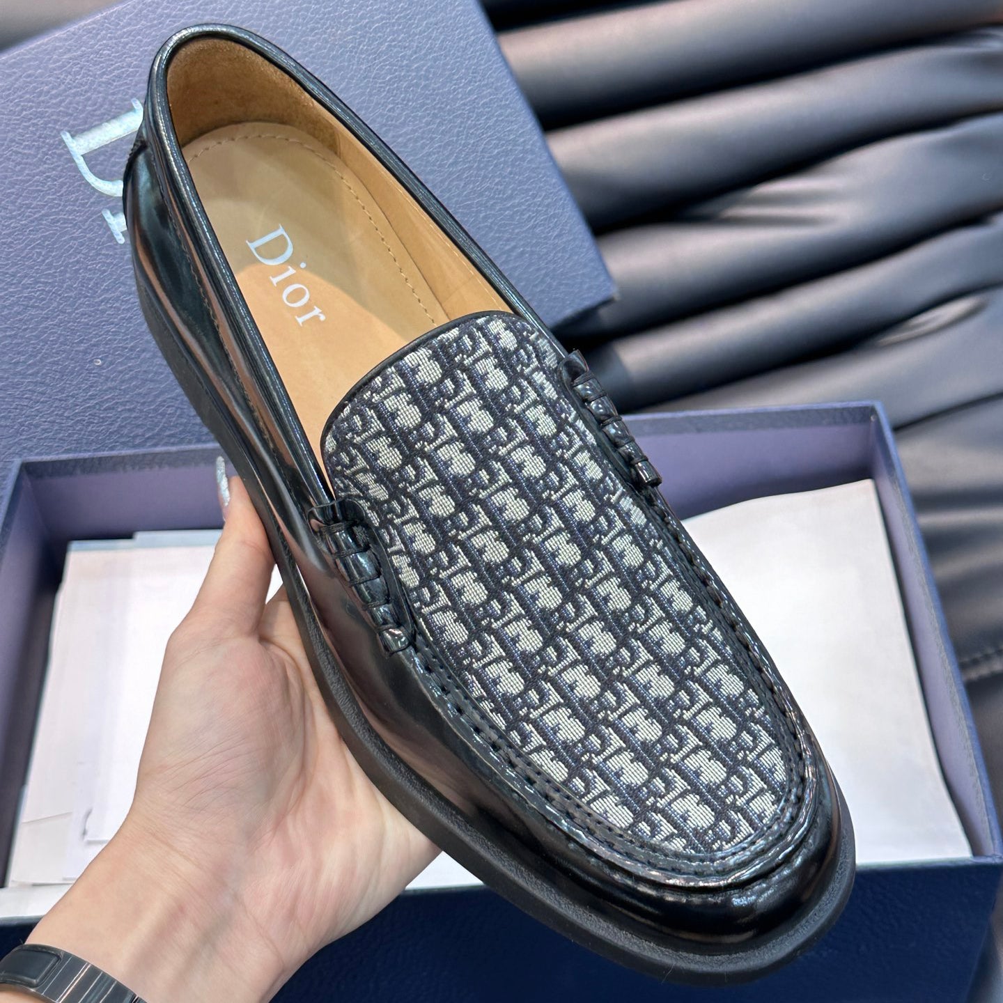 Classic printed canvas embellished men's casual loafers 1824042201