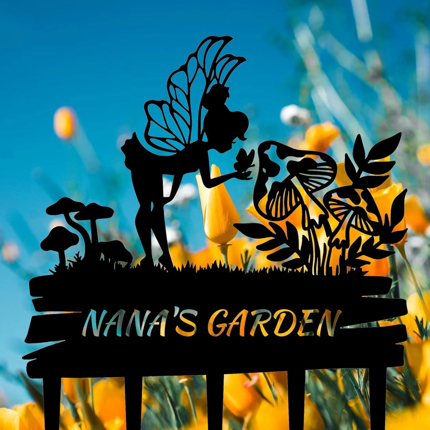 Rustic Fairy Garden Metal Sign - Whimsical Yard Decor for Storybook Lovers