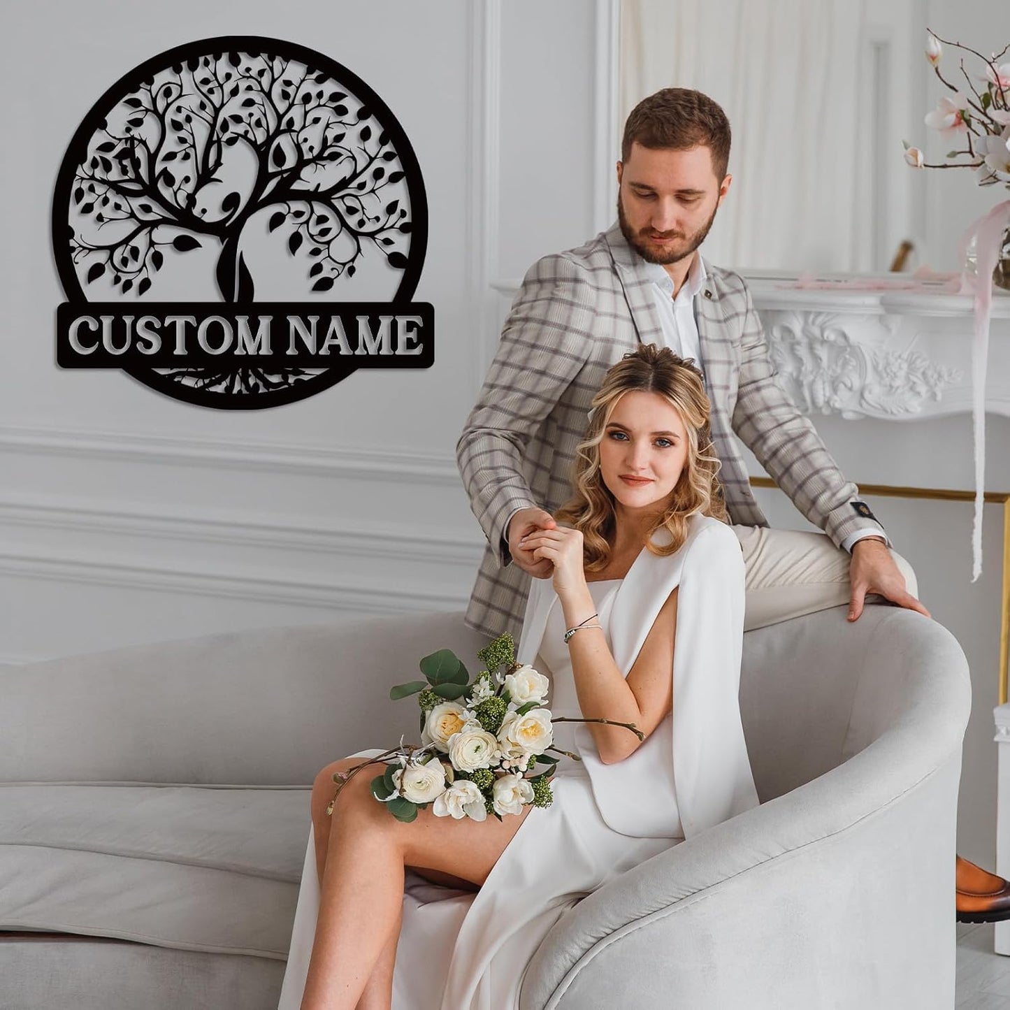 Personalized Metal Wall Art, Custom Tree of Life & Monogram Yard Sign, Last Name Garden Family Sign & Wedding Gift
