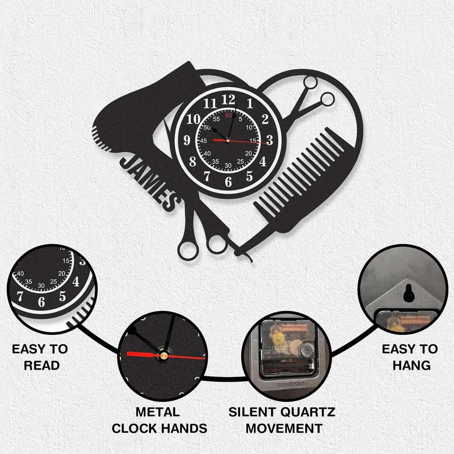 Personalized Large Outdoor Clock, Custom Motorcycle Wall Clock with Name, Modern Metal Wall Art, Battery Operated, Silent Non Ticking Clock for Garage Workshop Farmhouse Man Cave, Gifts for Men