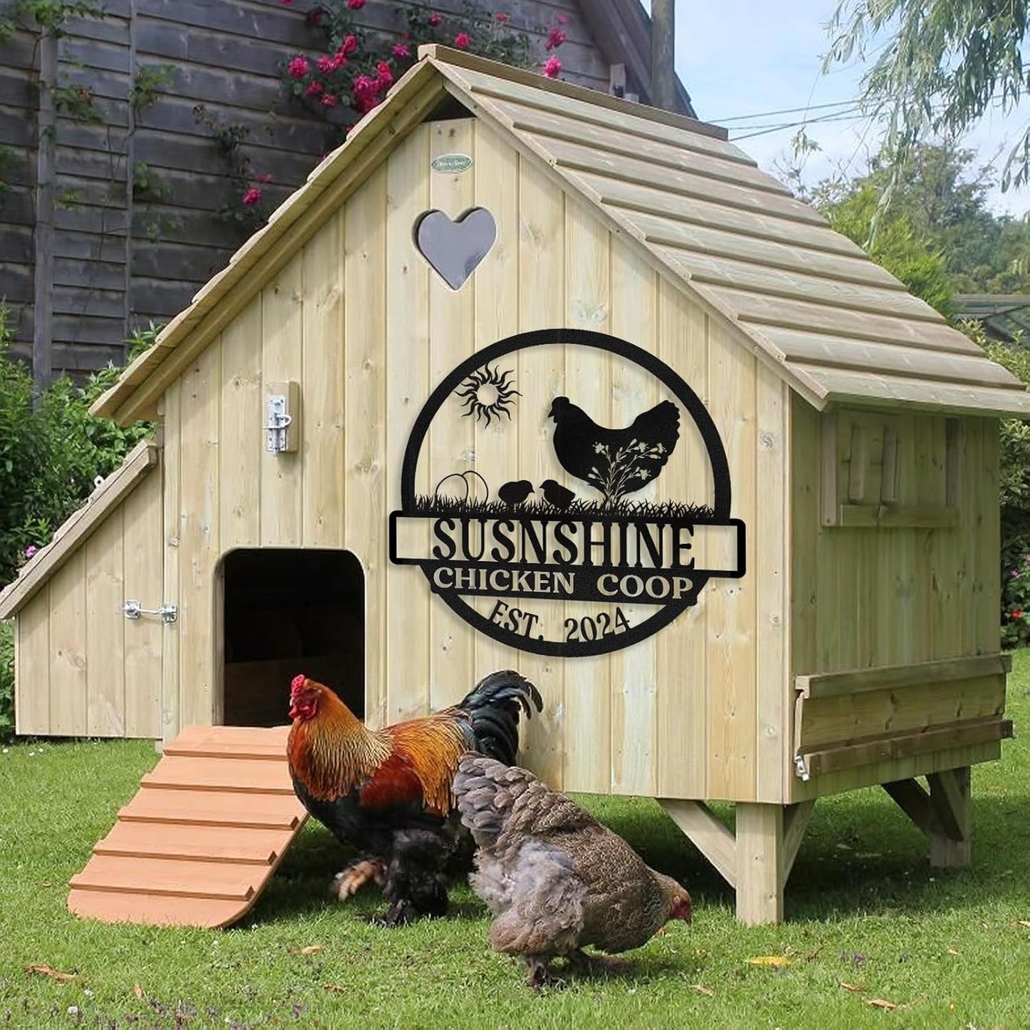 Personalized Metal Chicken Coop Sign, Custom Name Farm Sign, Metal Funny Chicken Coop Decor