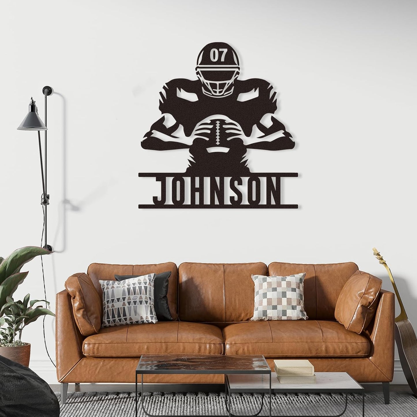 Custom Focused Football Player Metal Sign, Personalized Name & Number Wall Art for Boys Room or Athlete Gift