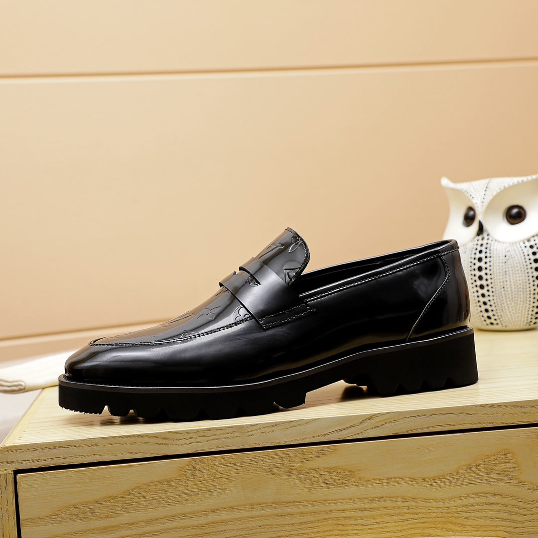 Bright Black Handmade Leather Men's Fashion Casual Loafers