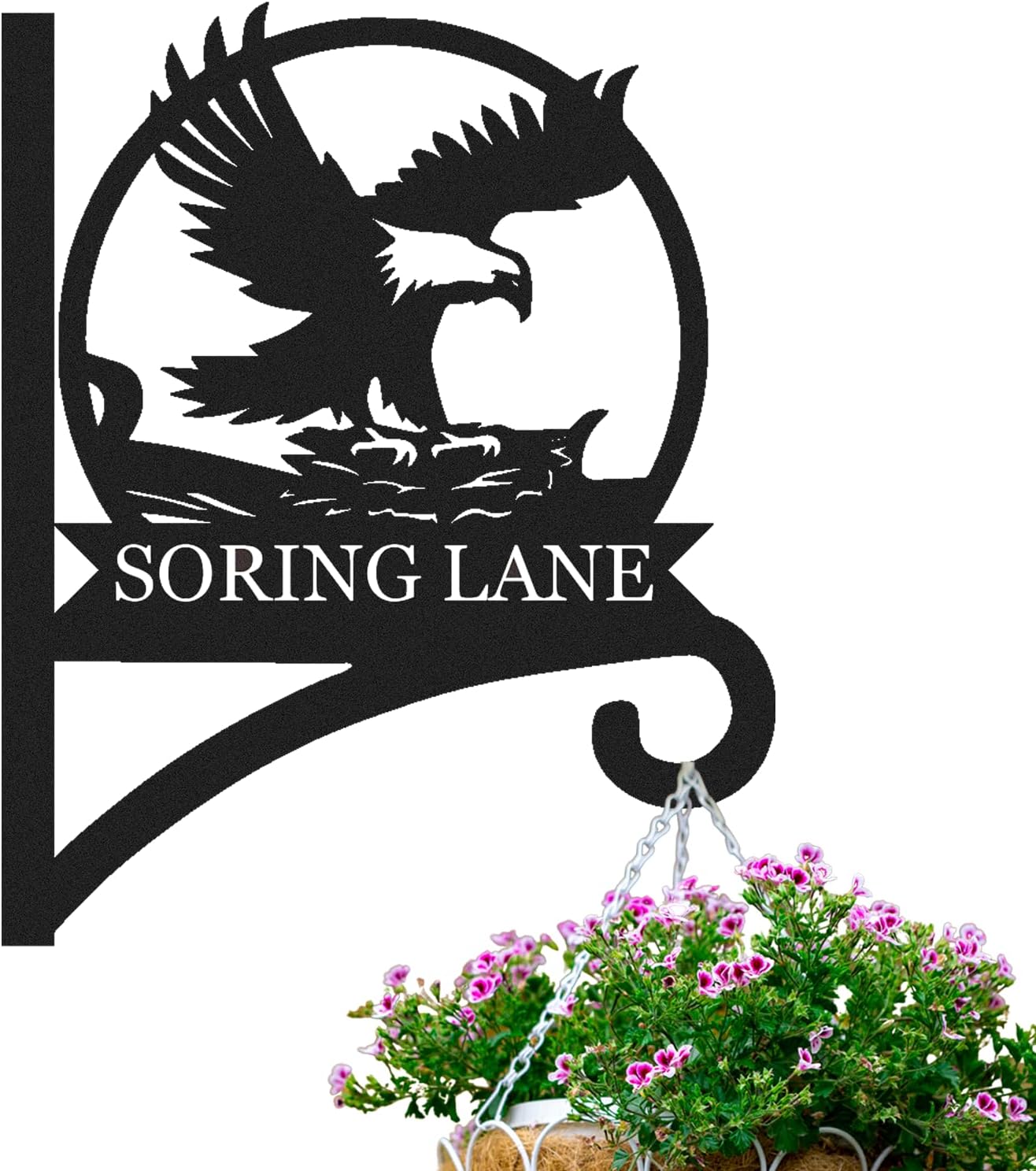 Personalized Iron Hanging Plant Bracket, Customizable Decorative Wall Plant Hanger Indoor Outdoor, Custom Name Bird Feeder Hook, Anti Rust Metal Hook for Wind Chimes Lantern