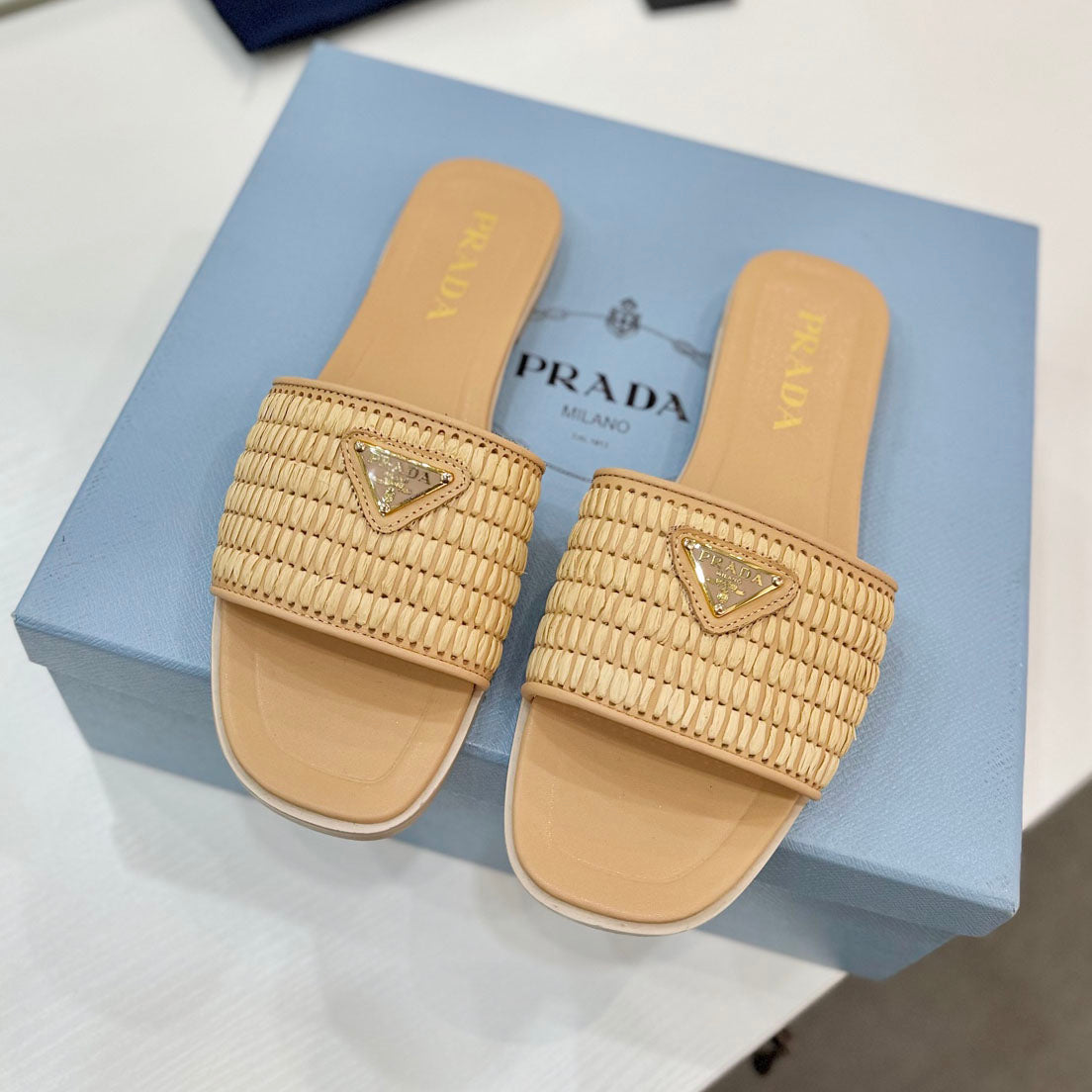 PR Leather slides with crochet details 1825030701