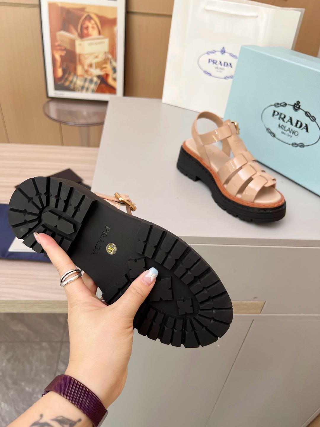 PR Leather Roman Rubber Sandals 1825031001