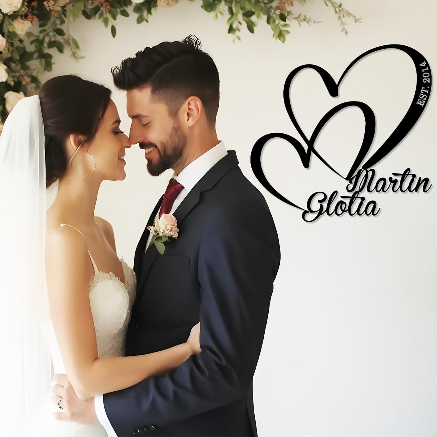 Custom Wedding Metal Gift for Couples Name & Date Infinity Heart Wall Decor Valentine Anniversary Sign