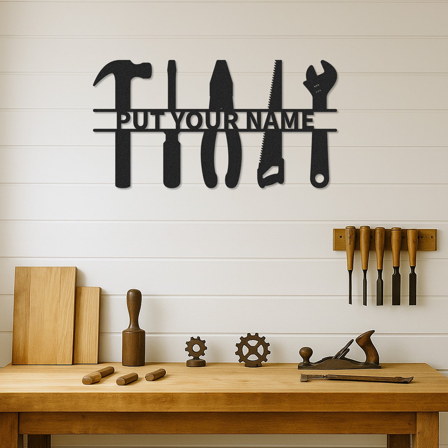 Custom Tools Metal Wall Sign, Personalized Workshop Tool Rack Decor, Garage Wall Art Gift for Him, Father��s Day Sign