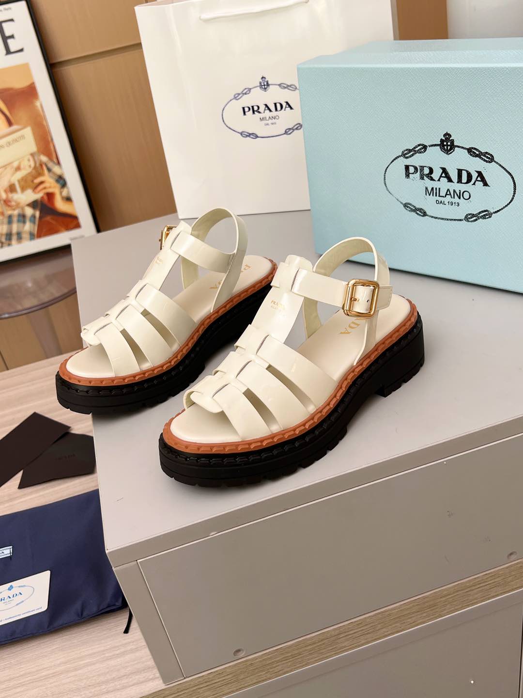 PR Leather Roman Rubber Sandals 1825031001