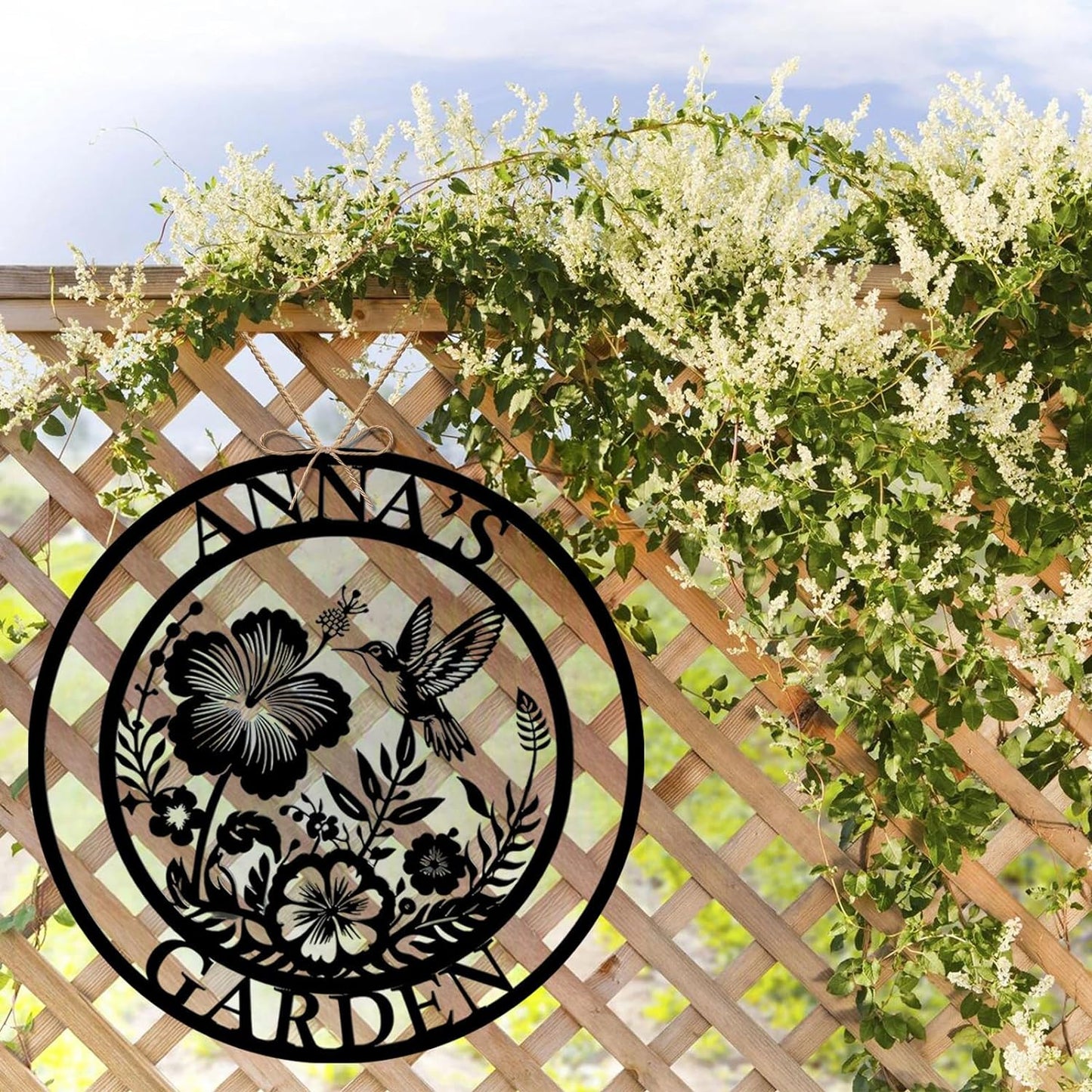 Custom metal garden sign with name, personalized flower decor for outdoor gifts