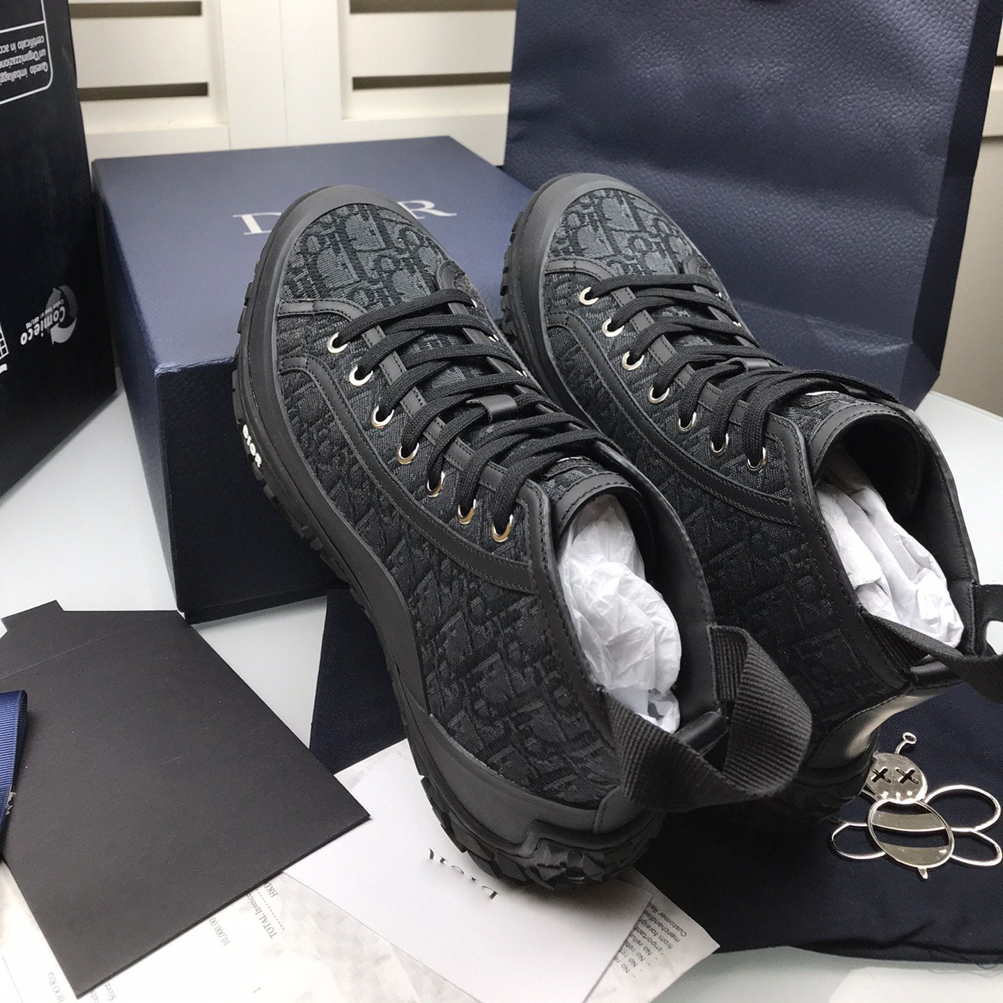 B28 High Top Sneaker Black Oblique Jacquard and Rubber