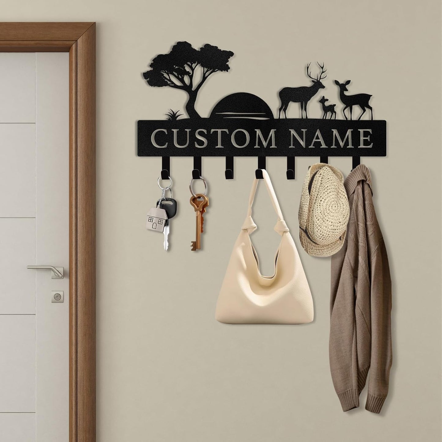Personalized Polar Bear Key Holder on Wall, Custom Name Key Hanger