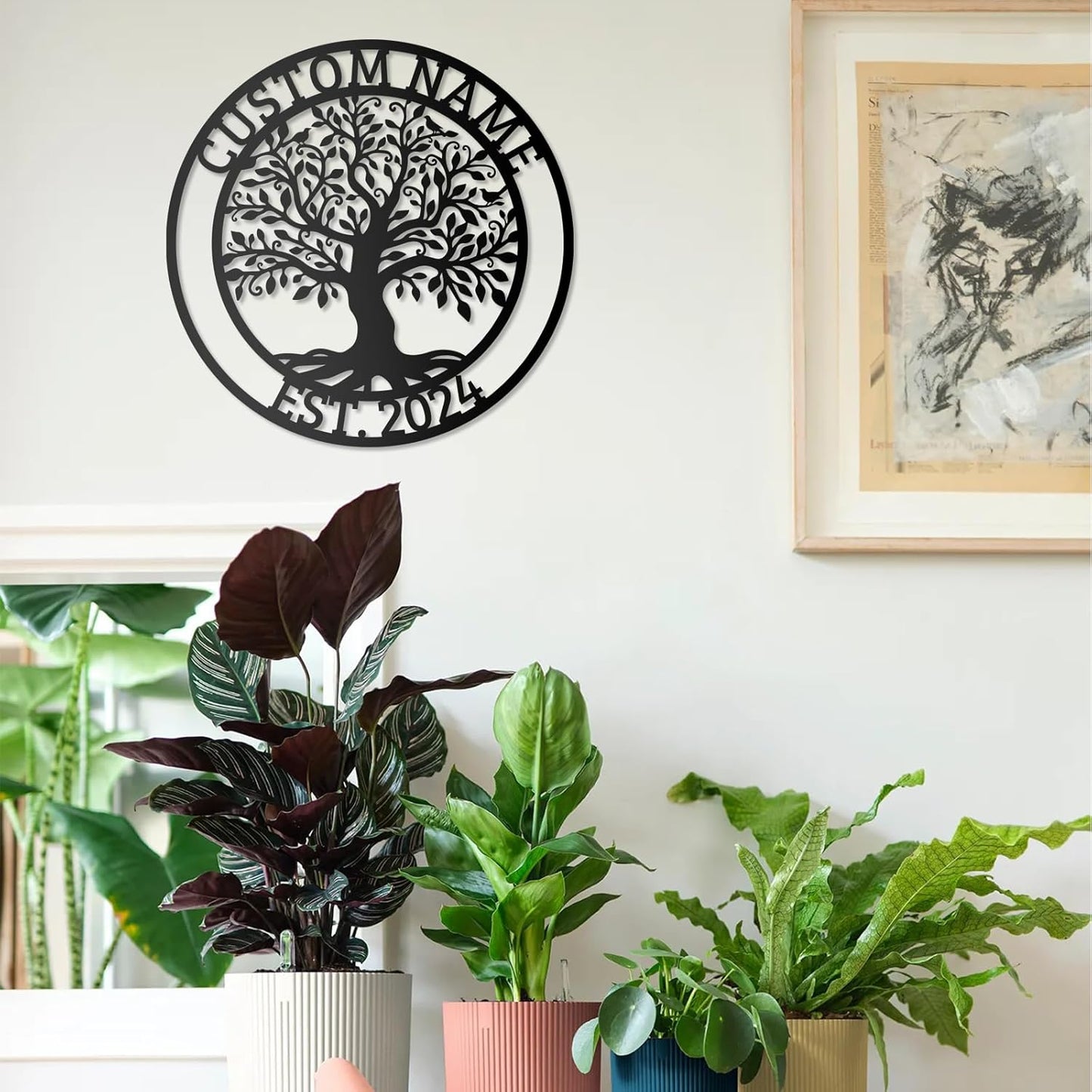 Custom Metal Welcome Sign, Family Tree of Life Door Hanging, Personalized Olive Tree Name Sign