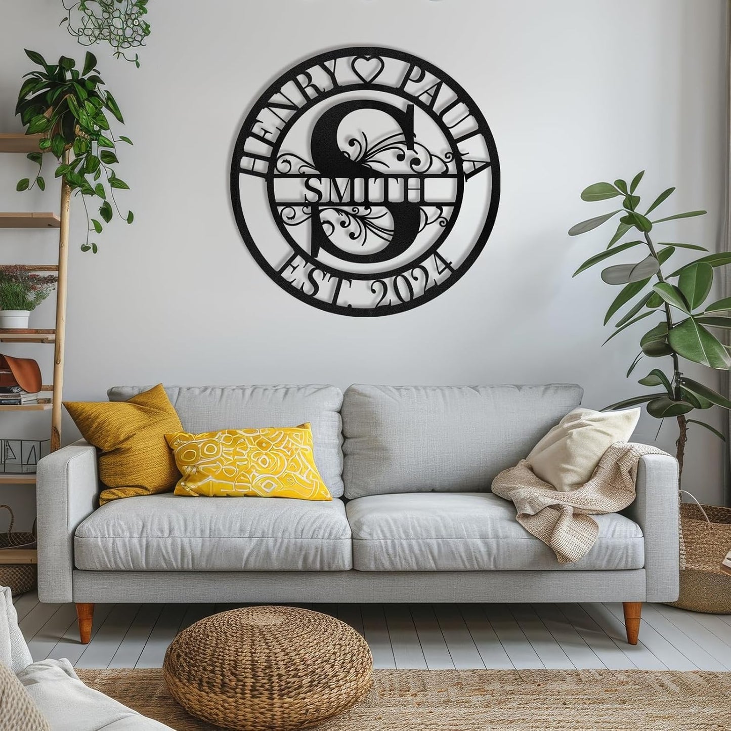 Custom Metal Family Name Sign Personalized Monogram Design for Indoor Outdoor Decor Wedding Housewarming Gift