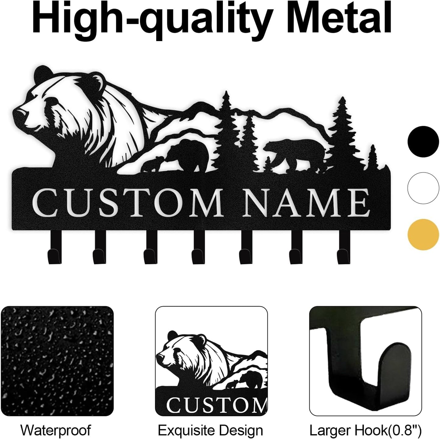 Personalized Polar Bear Key Holder on Wall, Custom Name Key Hanger