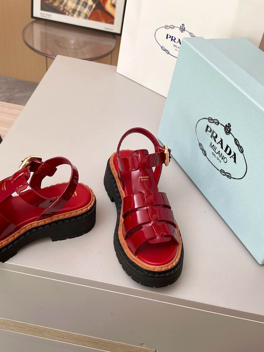 PR Leather Roman Rubber Sandals 1825031001