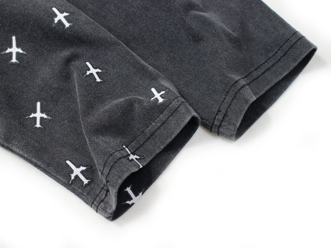 Small aircraft round neck heavy duty washed sweatshirt long sleeves XC0823092705