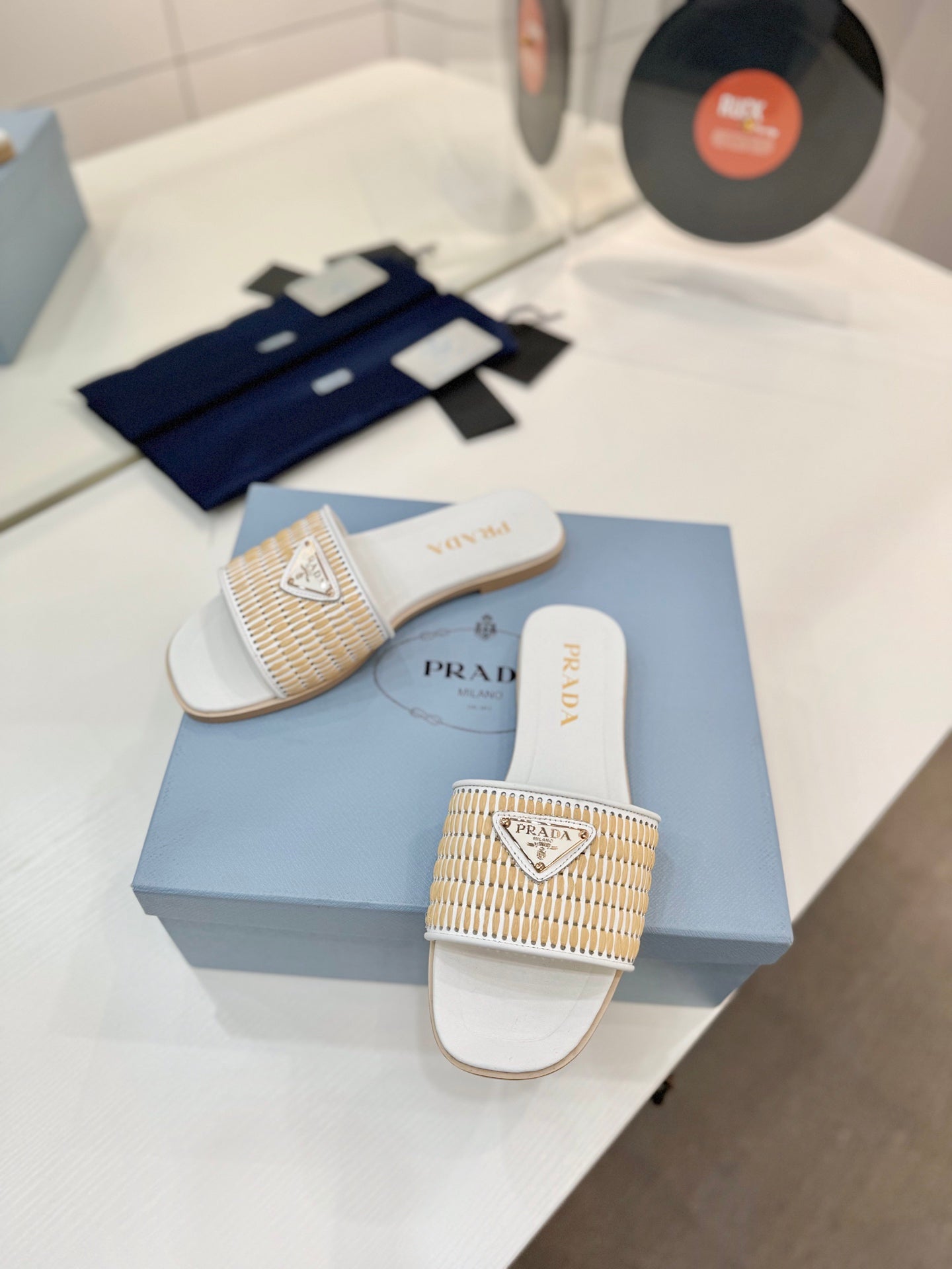 PR Leather slides with crochet details 1825030701