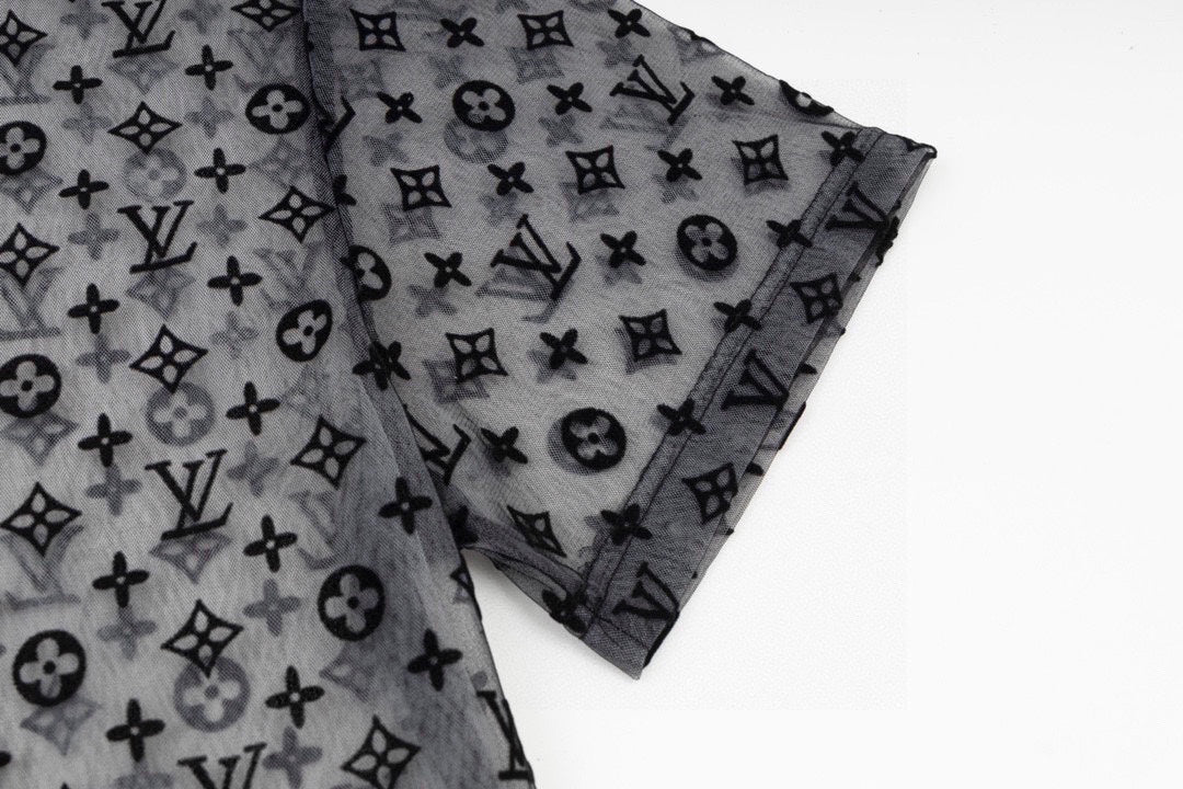 New Short Sleeve Tshirt Overlapping Black and White Mesh 1025051617